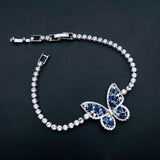 Blue Butterfly Cubic Zirconia Silver Plated Solitaire Bracelet for Women