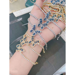Blue Butterfly Cubic Zirconia Silver Plated Solitaire Bracelet for Women