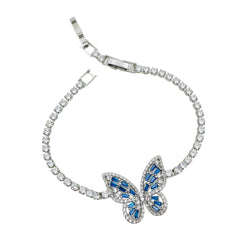 Blue Butterfly Cubic Zirconia Silver Plated Solitaire Bracelet for Women