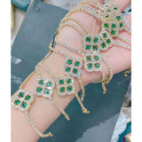 Emerald Green Clover Flower Cubic Zirconia 18K Gold Solitaire Bracelet for Women