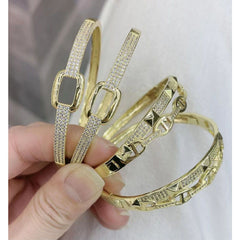 Dual Luxury CZ 18K Gold Anti Tarnish Openable Kada Bracelet
