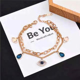 Evil Eye Crystals Layered 18K Rose Gold Links Chain Bracelet for Women