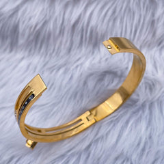 Lock Enamel Luxury 18K Gold Stainless Steel Kada Bracelet for Women