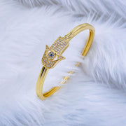 Evil Eye Hamsa Hand of Fathima 18K Gold Copper Openable Kada Bracelet for Women