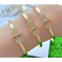 Evil Eye Hamsa Hand of Fathima 18K Gold Copper Openable Kada Bracelet for Women