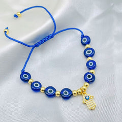 Evil Eye Hamsa Gold Copper Beads Adjustable Thread Bracelet for Girls
