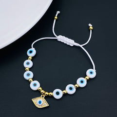 Evil Eye Hamsa Gold Copper Beads Adjustable Thread Bracelet for Girls