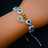 Evil Eye Hamsa Gold Copper Beads Adjustable Thread Bracelet for Girls