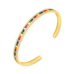 Rainbow Multi Color Invisible Setting Cubic Zirconia 18K Gold Cuff Bangle Women