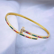 Rainbow Multi Color Nail Screw Cubic Zirconia 18K Gold Openable Kada for Women