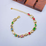 Multi Color Rainbow Fancy Cubic Zirconia Copper 18K Gold Bracelet for Women