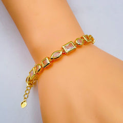White Fancy Cubic Zirconia Copper 18K Gold Bracelet for Women