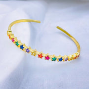 Star Rainbow Multicolour Gold Cubic Zirconia American Diamond CZ Bangle Cuff For Women