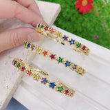 Star Rainbow Multicolour Gold Cubic Zirconia American Diamond CZ Bangle Cuff For Women