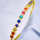 Star Rainbow Multicolour Gold Cubic Zirconia American Diamond CZ Bangle Cuff For Women