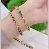 Star Rainbow Multicolour Gold Cubic Zirconia American Diamond CZ Bangle Cuff For Women