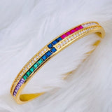 Rainbow Red Green Princess Cubic Zirconia 18K Gold Openable Kada Bangle for Women