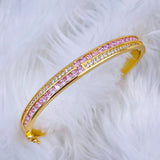 Rainbow Red Green Princess Cubic Zirconia 18K Gold Openable Kada Bangle for Women