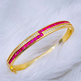 Rainbow Red Green Princess Cubic Zirconia 18K Gold Openable Kada Bangle for Women