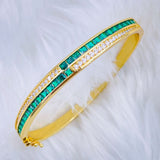 Rainbow Red Green Princess Cubic Zirconia 18K Gold Openable Kada Bangle for Women