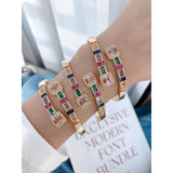 Rainbow Multi Color Dual Band Cubic Zirconia 18K Gold Kada Bangle for Women