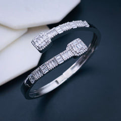Princess Cut Dual Band Cubic Zirconia 18K Gold Cuff Kada Bracelet for Women