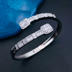 Princess Cut Dual Band Cubic Zirconia 18K Gold Cuff Kada Bracelet for Women