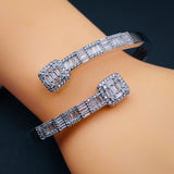 Princess Cut Dual Band Cubic Zirconia 18K Gold Cuff Kada Bracelet for Women