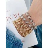 Flower Floral Filigree Cubic Zirconia 18K Gold Cuff Bangle for Women