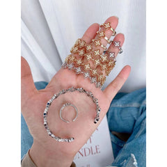 Flower Floral Filigree Cubic Zirconia 18K Gold Cuff Bangle for Women