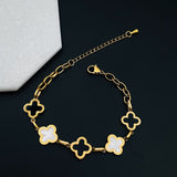 Clover Flower 18k Gold Black White Stainless Steel Chain Bracelet For Women
