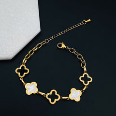Clover Flower 18k Gold Black White Stainless Steel Chain Bracelet For Women