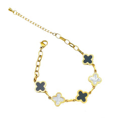 Clover Flower 18k Gold Black White Stainless Steel Chain Bracelet For Women