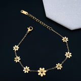 Seven Daisy Flower 18K Gold Stainless Steel Chain Bracelet for Women