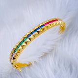 Ruby Red Checkered Cubic Zirconia 18K Gold Openable Kada Bangle for Women