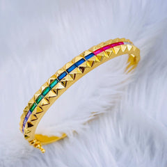 Ruby Red Checkered Cubic Zirconia 18K Gold Openable Kada Bangle for Women