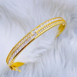 Rainbow Red Green Princess Cubic Zirconia 18K Gold Openable Kada Bangle for Women