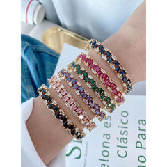 Rainbow Multi Color Princess Baguette 18K Gold Openable Kada Bangle for Women