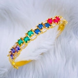 Rainbow Multi Color Princess Baguette 18K Gold Openable Kada Bangle for Women
