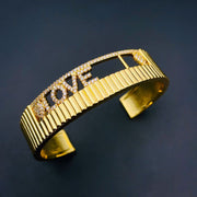 Love Heart Cubic Zirconia Copper 18K Gold Cuff Bangle for Women