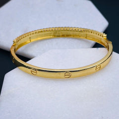 Screw Cubic Zirconia Copper 18K Gold Openable Kada Bangle for Women