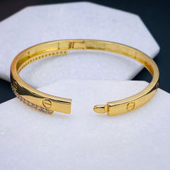 Screw Cubic Zirconia Copper 18K Gold Openable Kada Bangle for Women