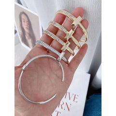Luxury Invisible Setting Baguette Copper 18K Gold Cuff Bangle for Women