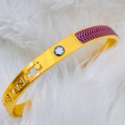 Flower Luxury 18K Gold Stainless Steel Purple Silicon Cuff Kada Bracelet Unisex
