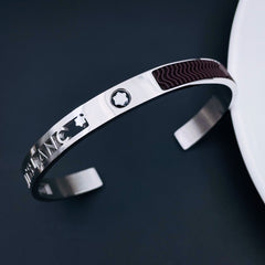 Flower Luxury Stainless Steel Silver Silicon Cuff Kada Bracelet Unisex