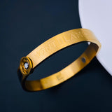 Flower Luxury 18K Gold Stainless Steel Black Silicon Openable Kada Bracelet for Men