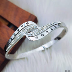 Wave Roman Rose Gold American Diamonds Stainless Steel Openable Bangle Kada Women