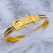 Belt Buckle Cubic Zirconia 18K Gold Stainless Steel Bangle Kada For Women