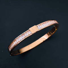 LV Baguette Cubic Zirconia 18K Rose Gold Openable Stainless Steel Kada bangle for Women
