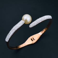 Pearl Cubic Zirconia 18K Gold Stainless Steel Openable Kada bangle for Women